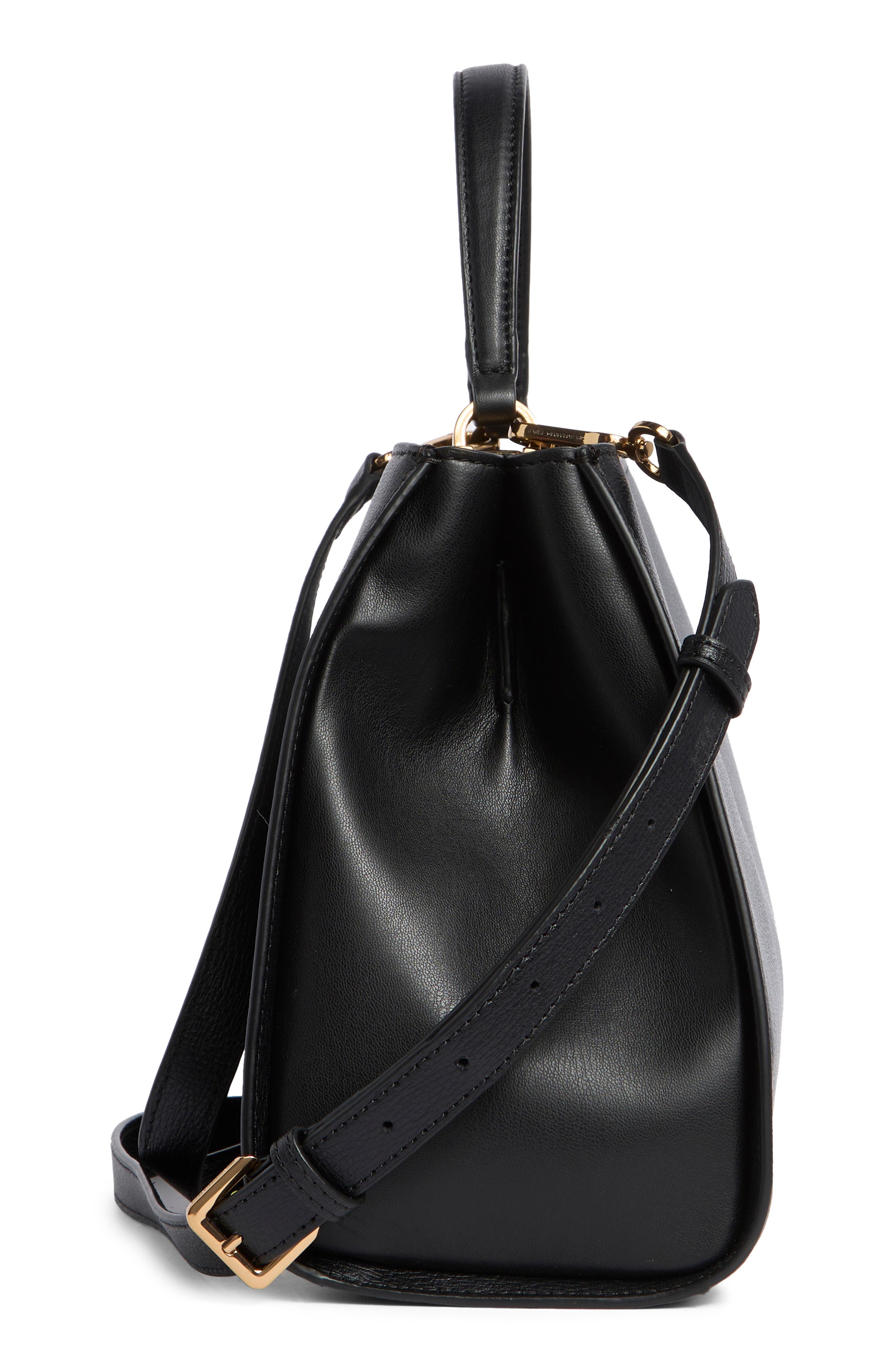 KARL LAGERFELD PARIS Elle Leather Satchel, Alternate, color, Black/ Gold