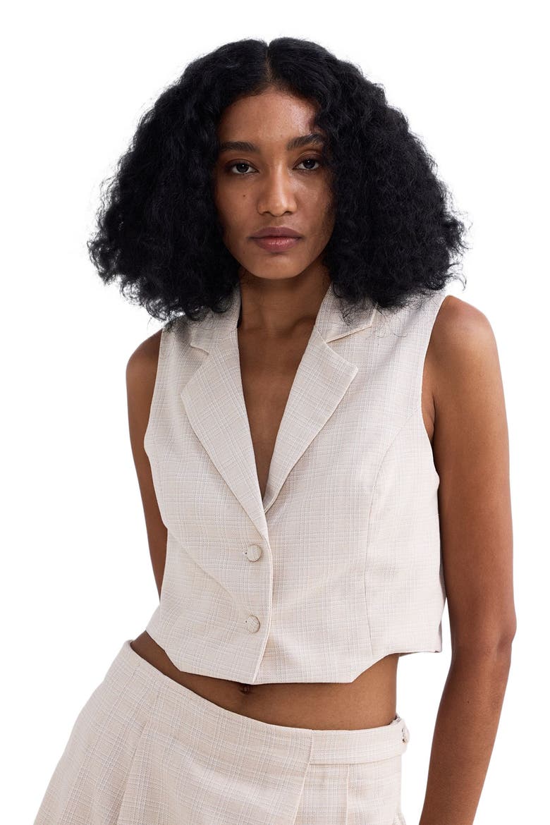 Cropped Cotton Tweed Vest, Alternate, color, Chestnut Twist