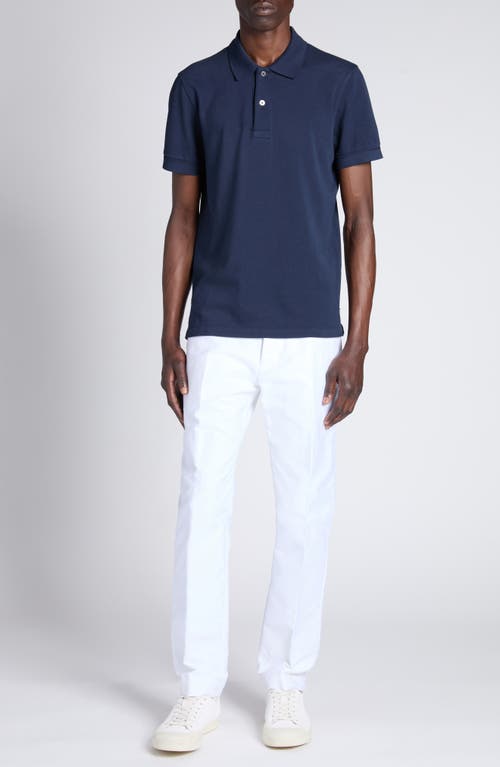 Tom Ford Black Short-sleeves Polo In Cotton Piquet Jersey Man In Hb785 Ink Blue