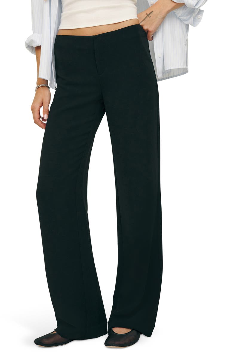 Reformation Vida Stripe Straight Leg Pants, Main, color, Pitch Black