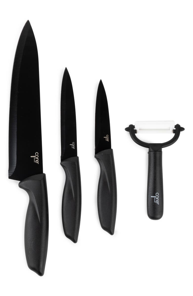 CORE KITCHEN 4-Piece Professional Knife & Peeler Set, Main, color, Black