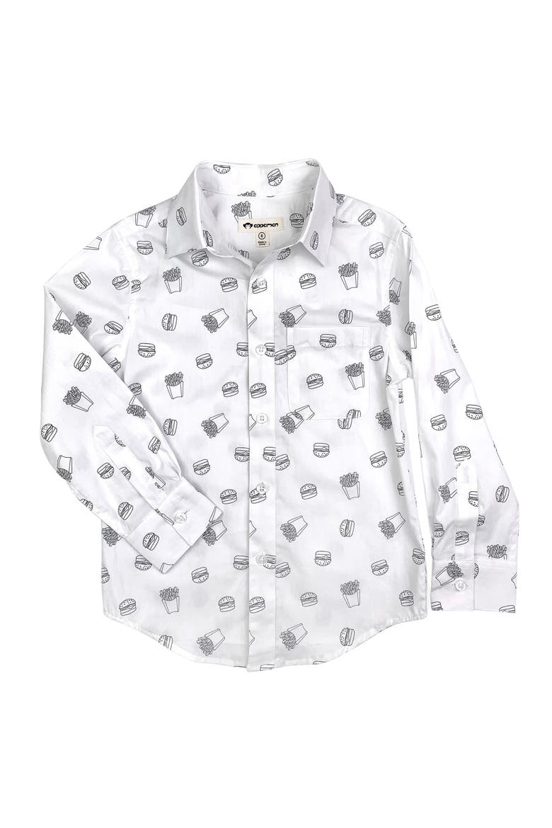 Kids' Print Cotton Button-Up Shirt, Main, color, BURGERS & FRIES