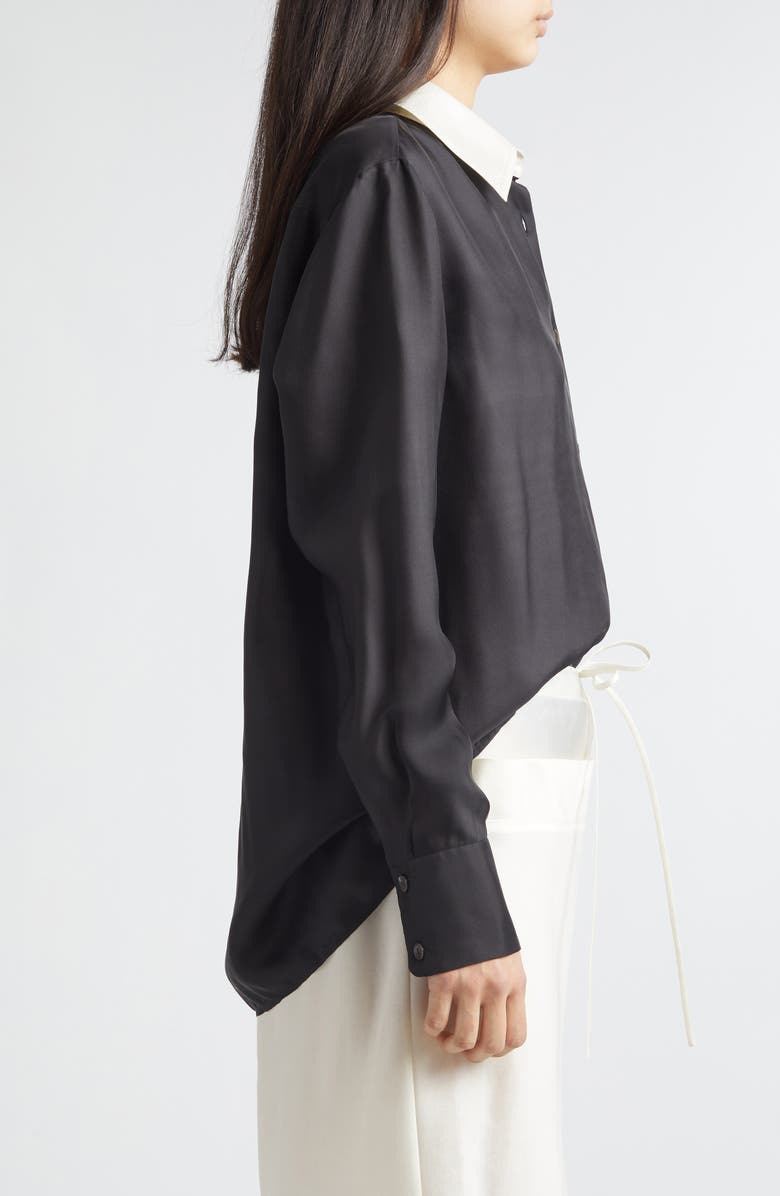 GIA STUDIOS Chiu Contrast Collar Satin Button-Up Shirt, Alternate, color, Black