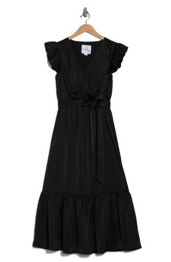 Sam Edelman Cap Sleeve Faux Wrap Maxi Dress In Black