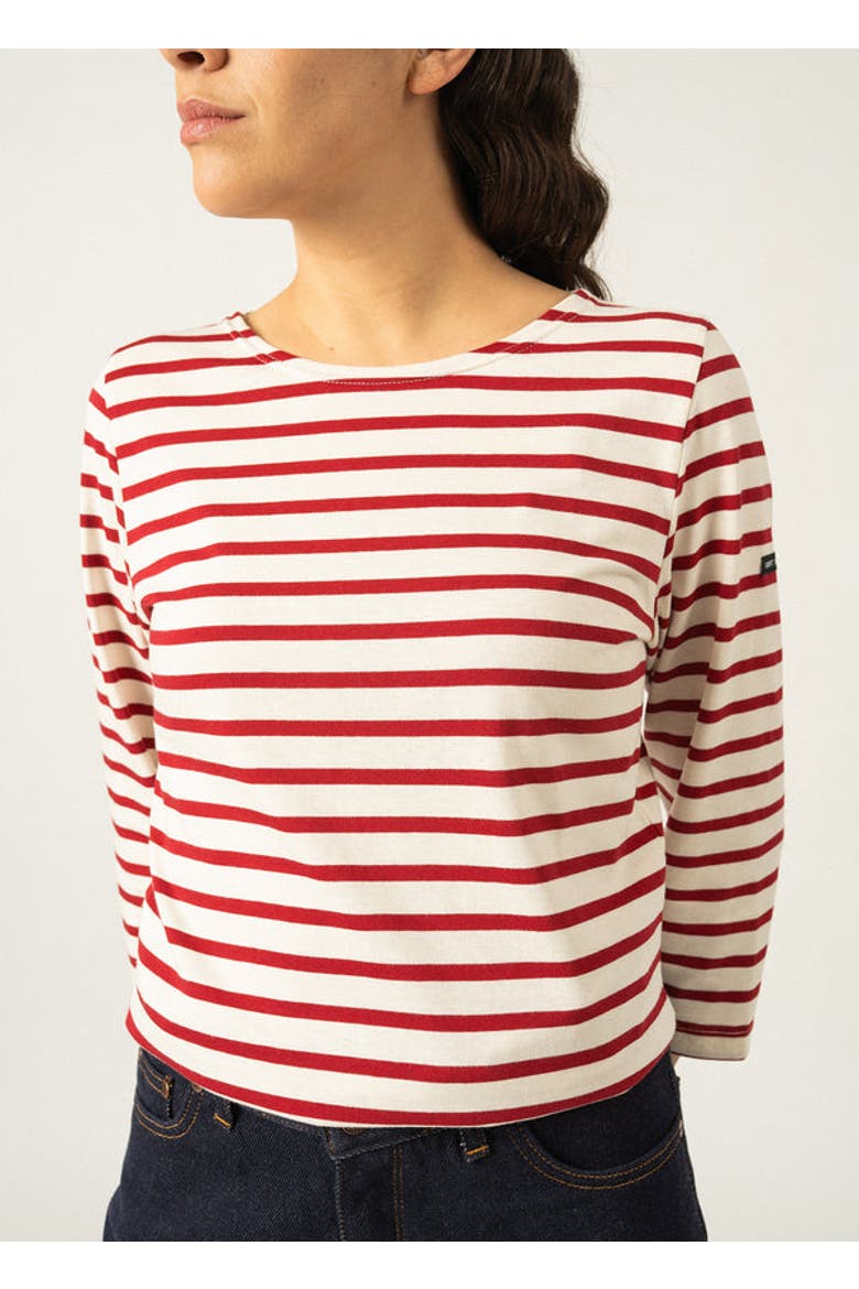 GALATHEE II - ¾ Sleeve Breton Striped Top, Alternate, color, ecru/maroon