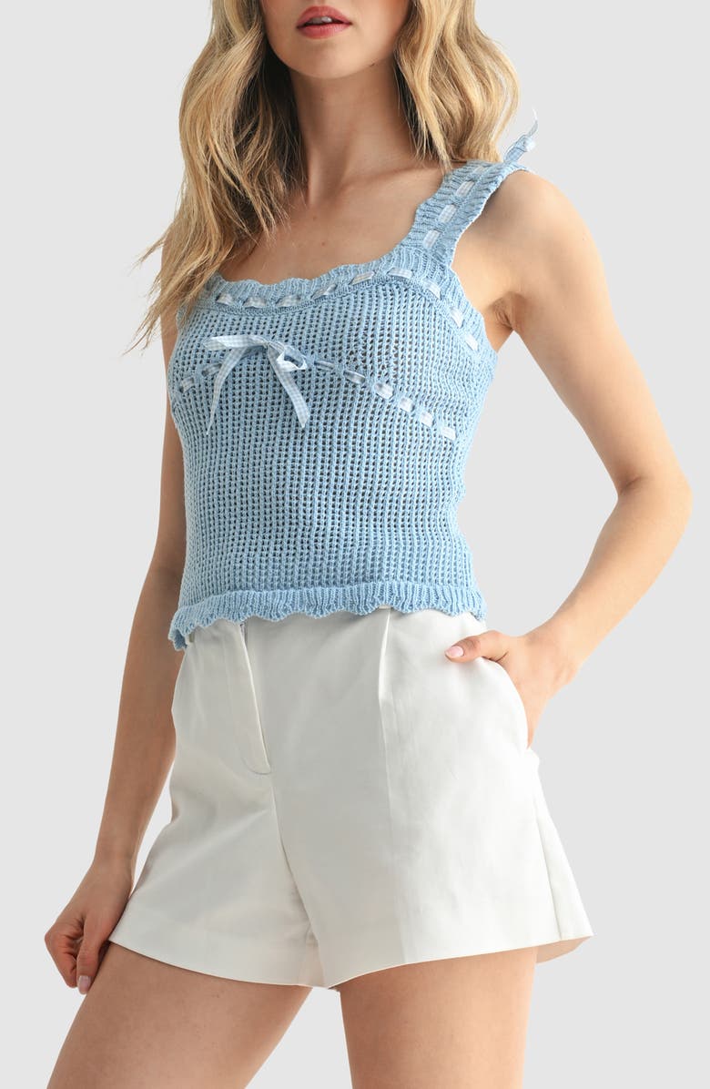Lush Gingham Ribbon Open Knit Tank Top, Alternate, color, Blue