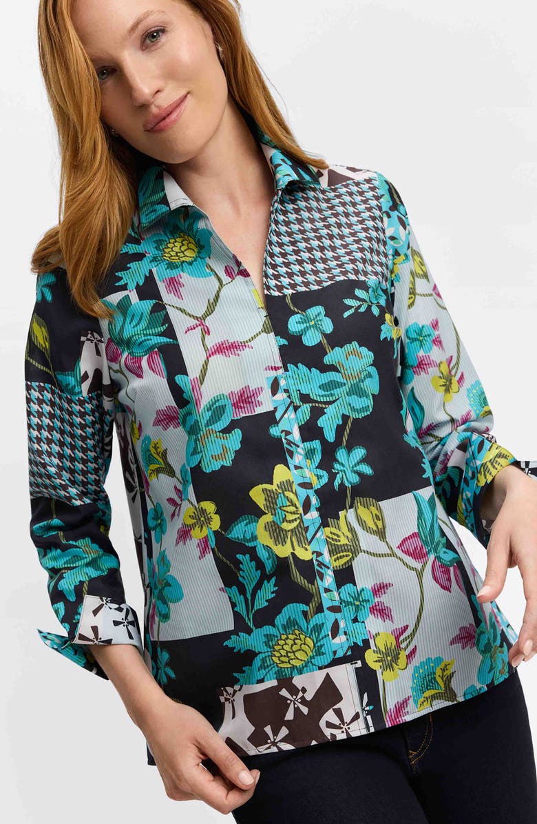 Foxcroft Agnes Sateen Top, Alternate, color, Teal Multi