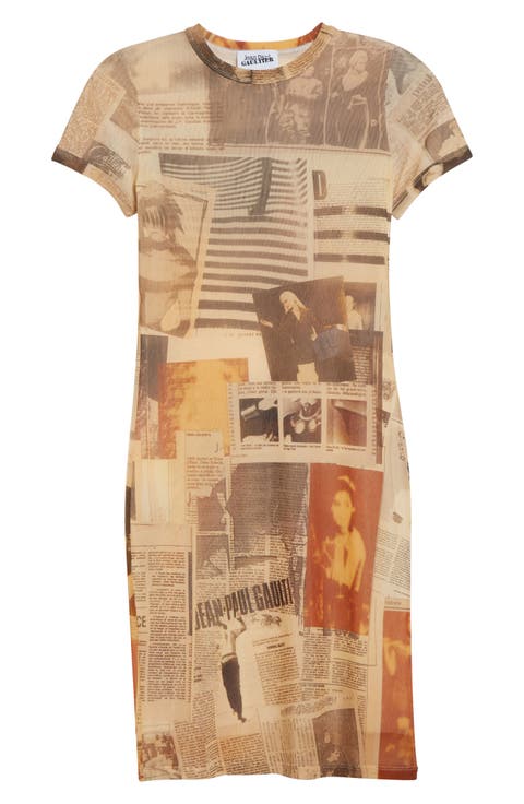 Newspaper Print Mesh Minidress