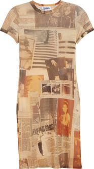 Jean Paul Gaultier Newspaper Print Mesh Minidress