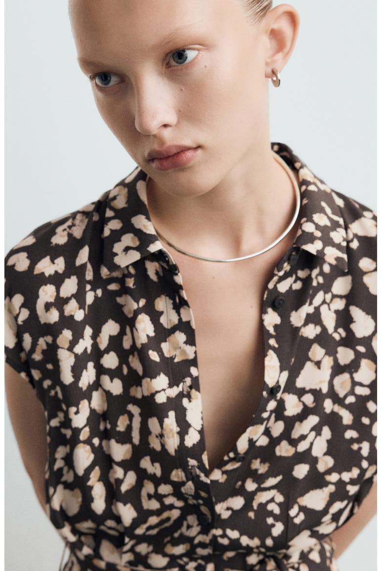 Printed Tie Belt Shirtdress, Alternate, color, BROWN