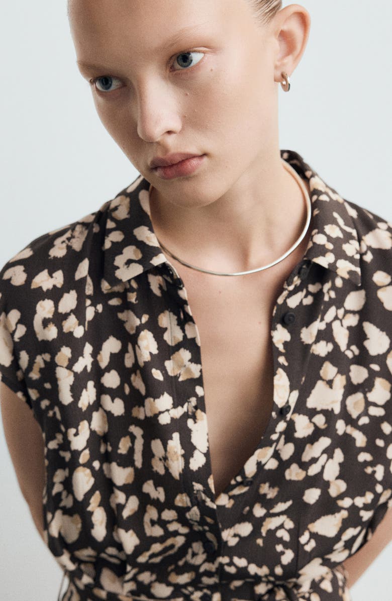 MANGO Printed Tie Belt Shirtdress, Alternate, color, Brown