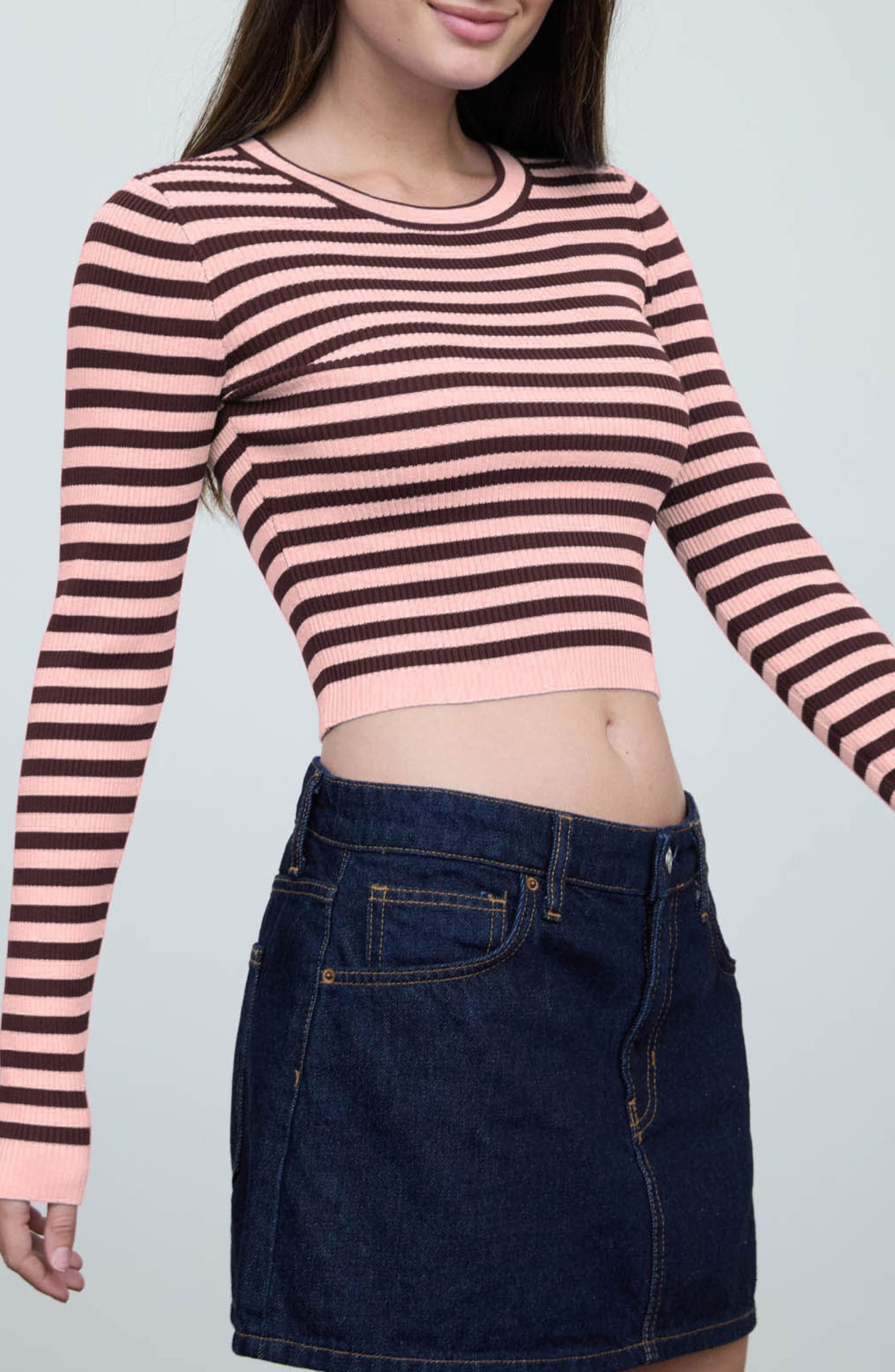 Blu Pepper Striped Cropped Ribbed Sweater (Women) | Nordstromrack