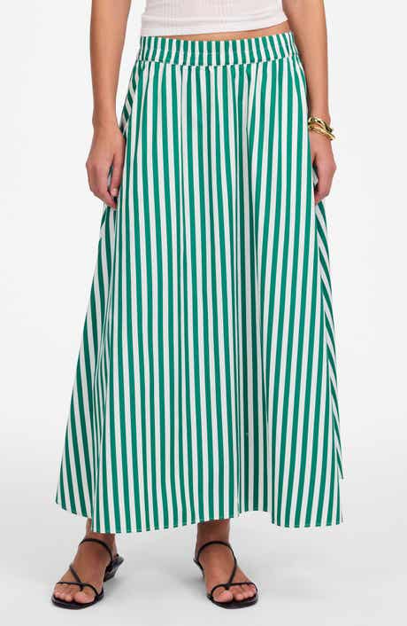 Madewell Stripe Cotton Poplin Midi Skirt
