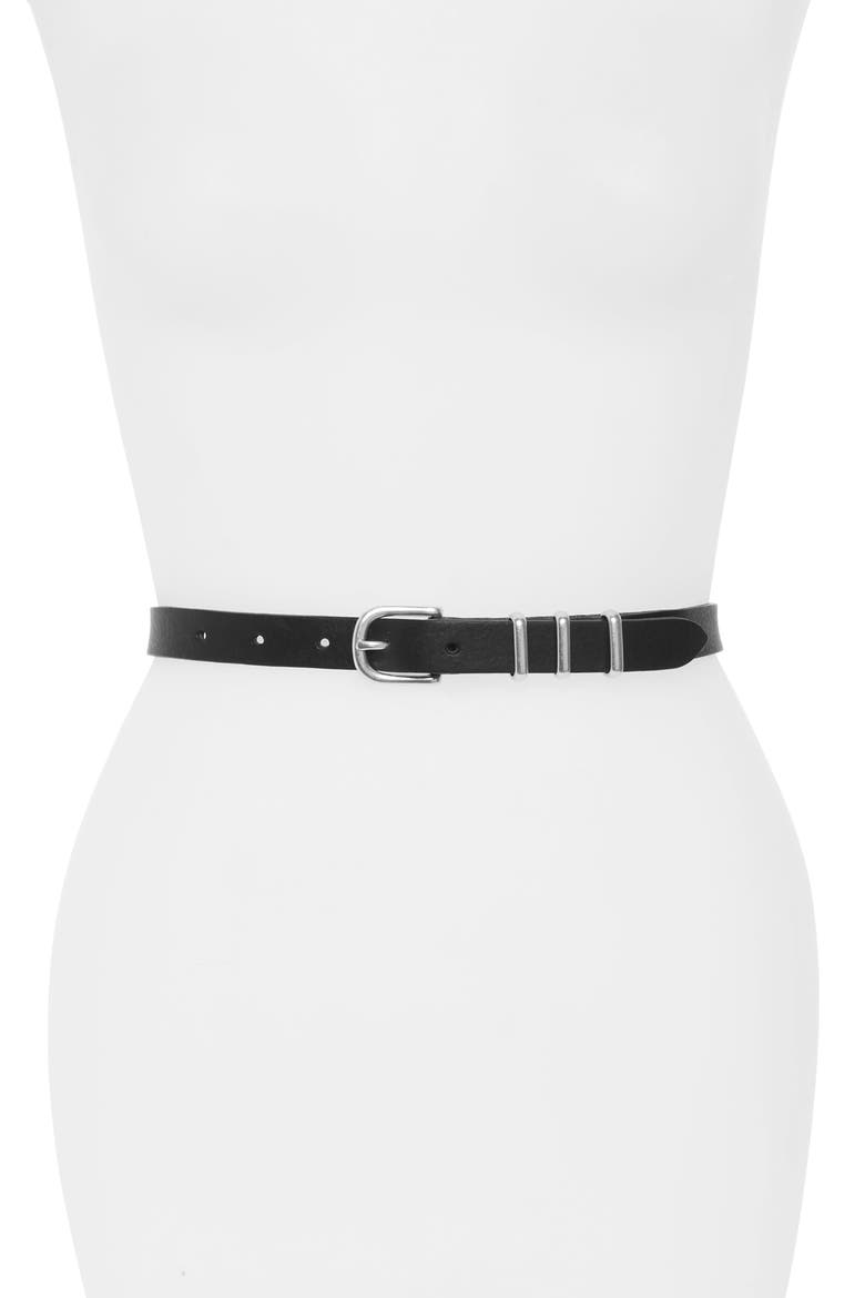 'Jet' Skinny Leather Belt, Main, color, BLACK