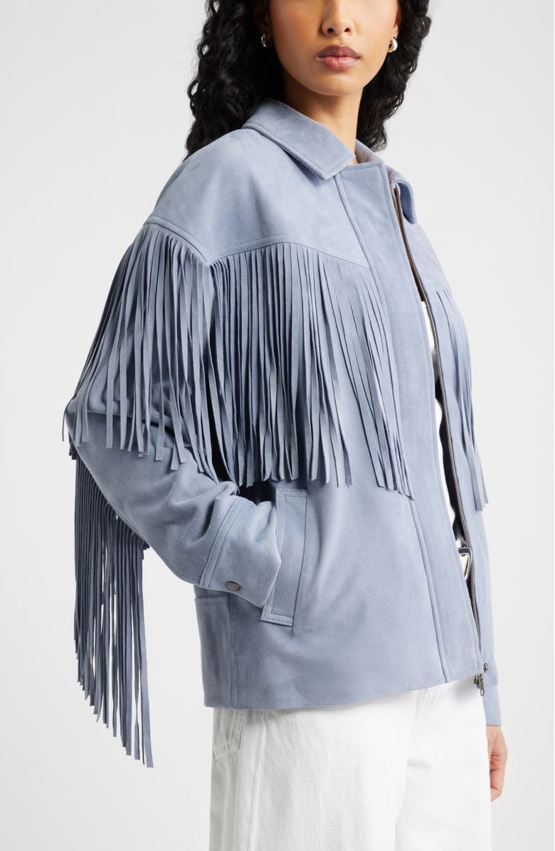 Open Edit Fringe Suede Jacket, Alternate, color, Blue Umbra