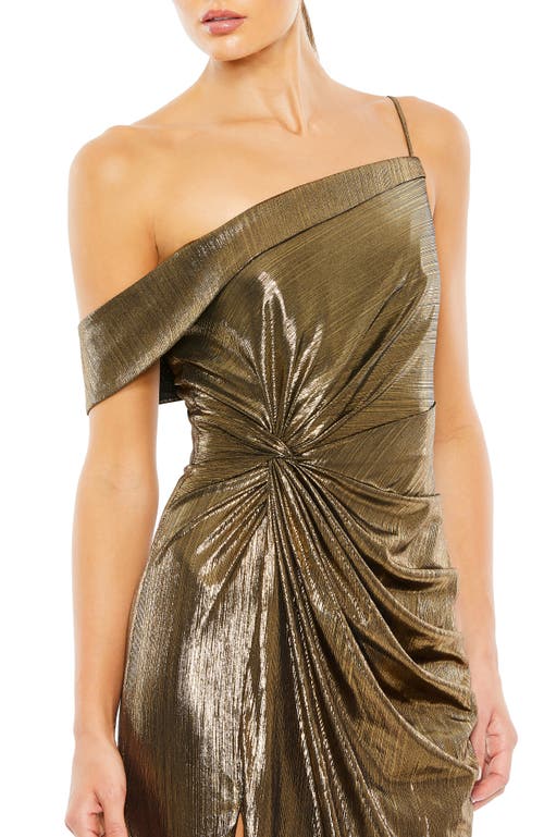 Mac Duggal Metallic Wrap Gown In Gold