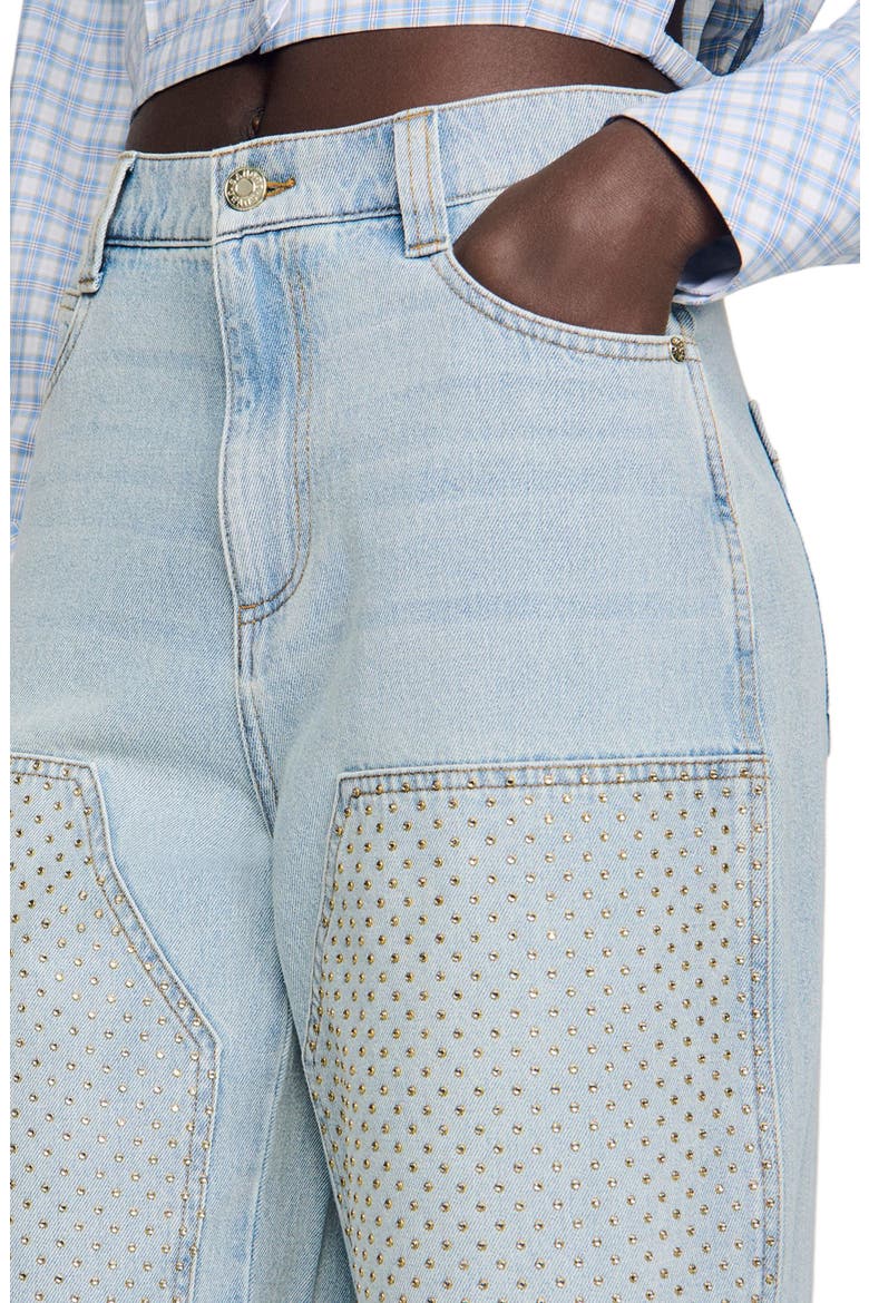 Faded straight rhinestone jeans, Alternate, color, Light bu jean