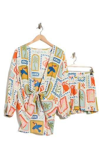 Nordstrom Rack Flowy Beach Cover-up Cardigan & Shorts Set