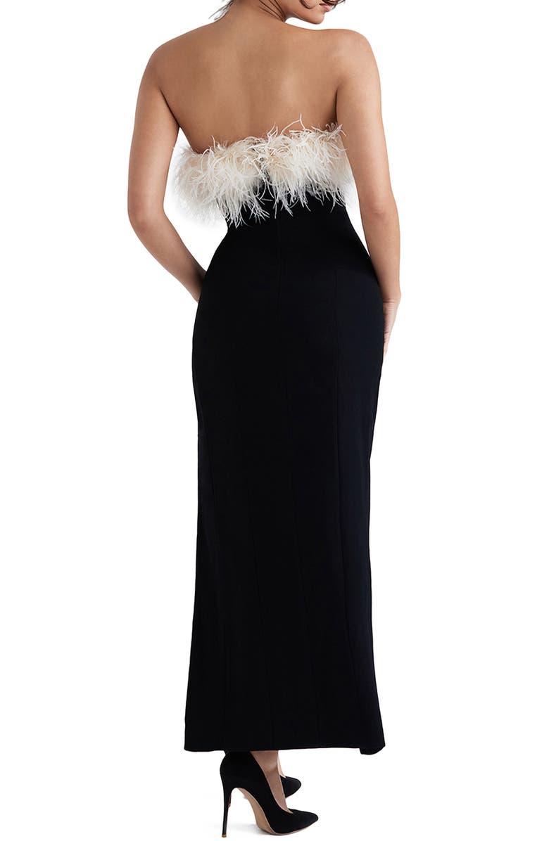 HOUSE OF CB Sarai Feather Trim Stretch Crepe Cocktail Dress, Alternate, color, Black