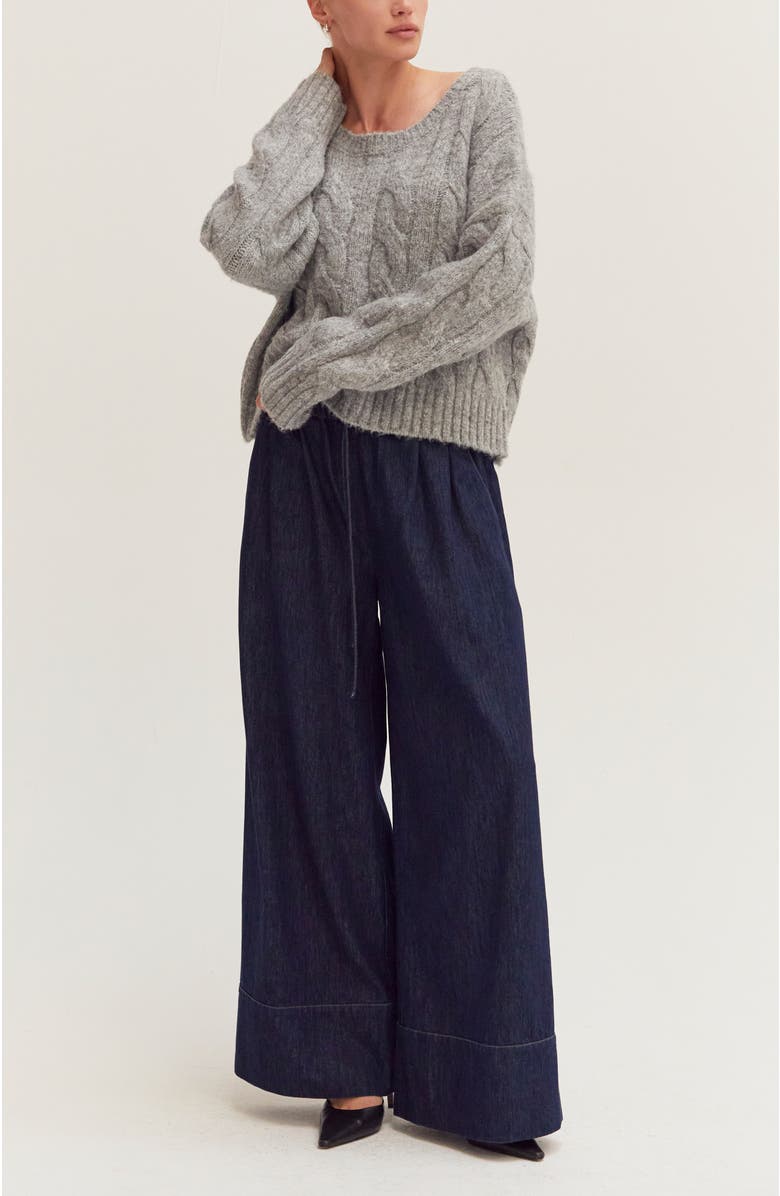 CRESCENT Cable Knit Sweater, Alternate, color, Heather Grey