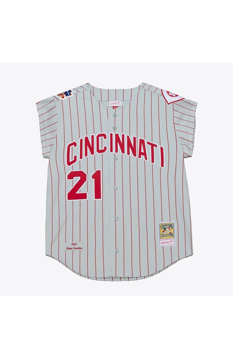 Mitchell & Ness Men's Mitchell & Ness Deion Sanders Gray Cincinnati Reds 1997 Authentic Jersey, Main, color, Gray