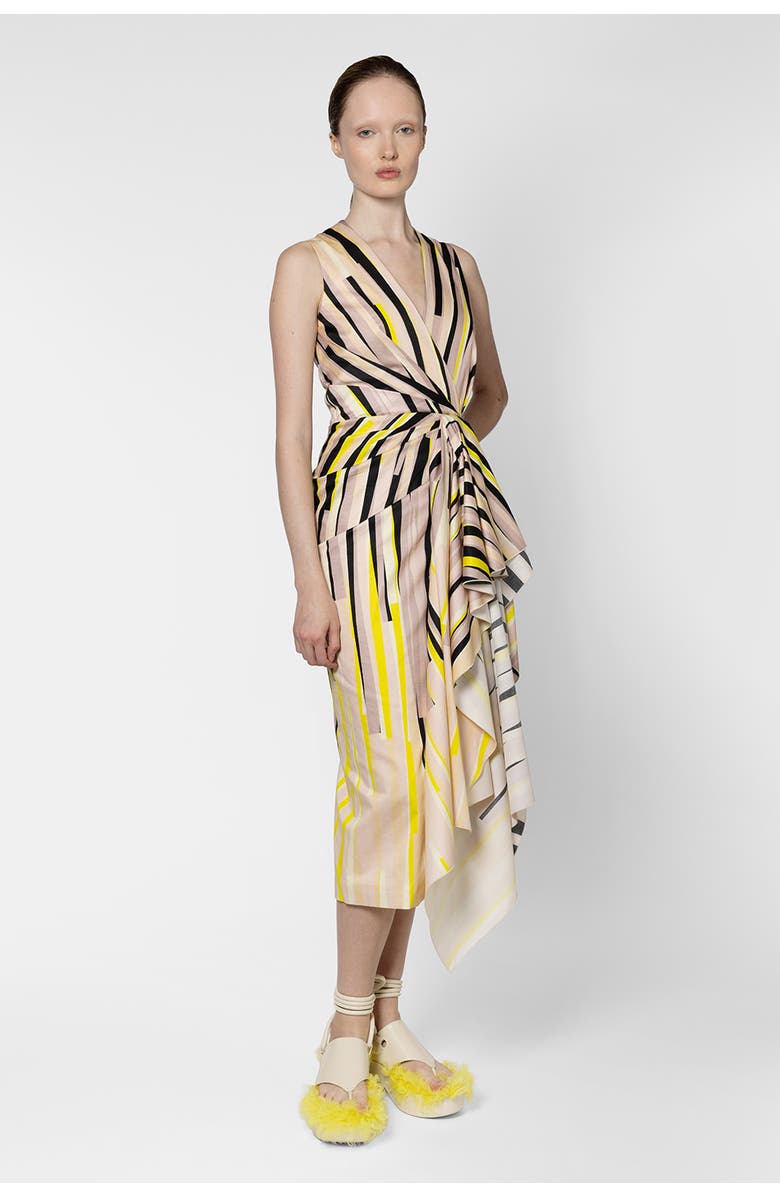 Roksanda Esra Stripe Cotton Fitted Midi Dress, Alternate, color, Collage Print Yellow / Black