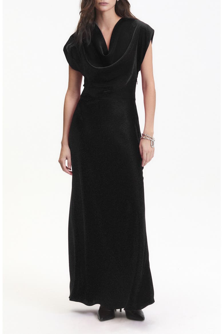 Dahlia Satin Cowl Neck Gown, Main, color, BLACK