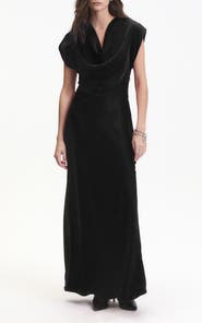 DELUC Dahlia Satin Cowl Neck Gown