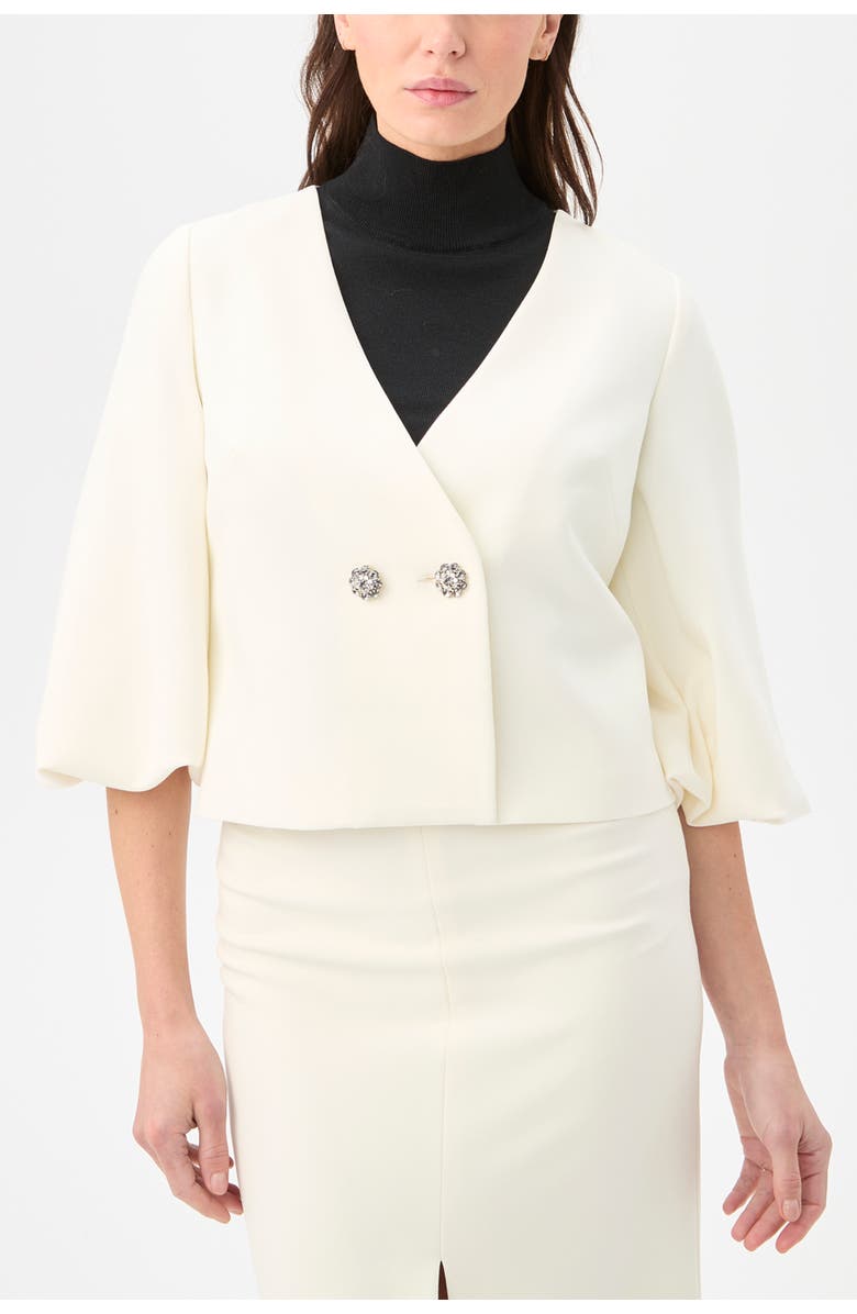 Trina Turk Basal Cropped Jacket with Embellished Buttons, Alternate, color, Winter White