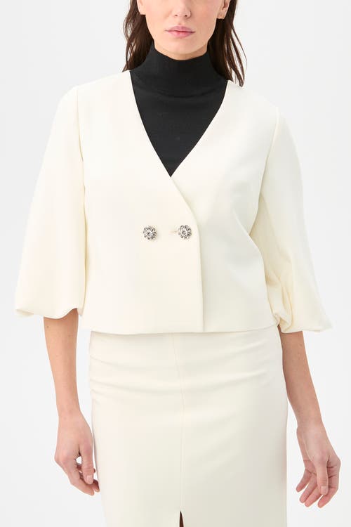 Trina Turk Basal Cropped Jacket With Embellished Buttons In White