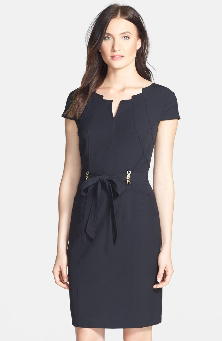 Ellen Tracy Belted Stretch Sheath Dress, Main, color,