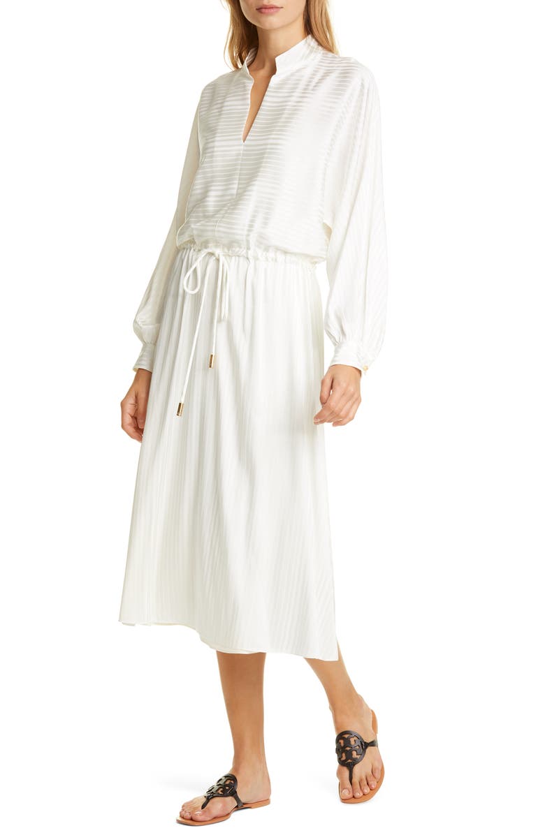 Tory Burch Tonal Stripe Long Sleeve Stretch Silk Dress, Main, color, 