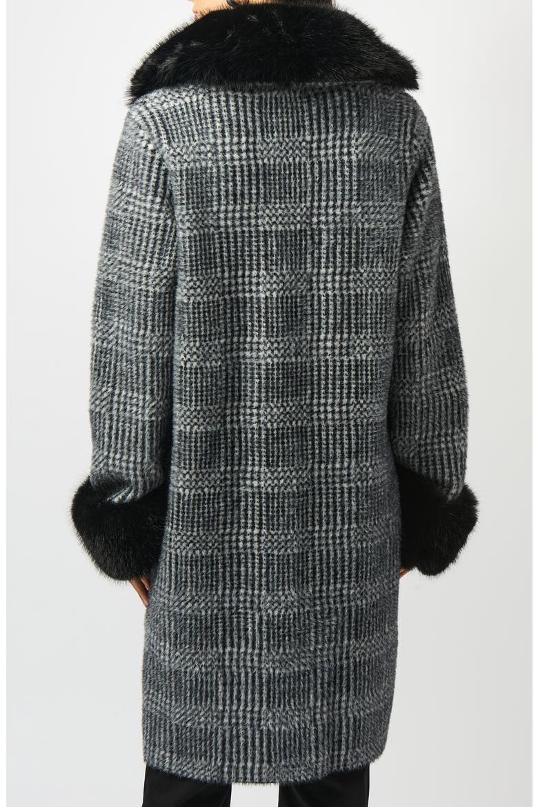 Plaid Faux Fur Trim Coat, Alternate, color, BLACK/ WHITE