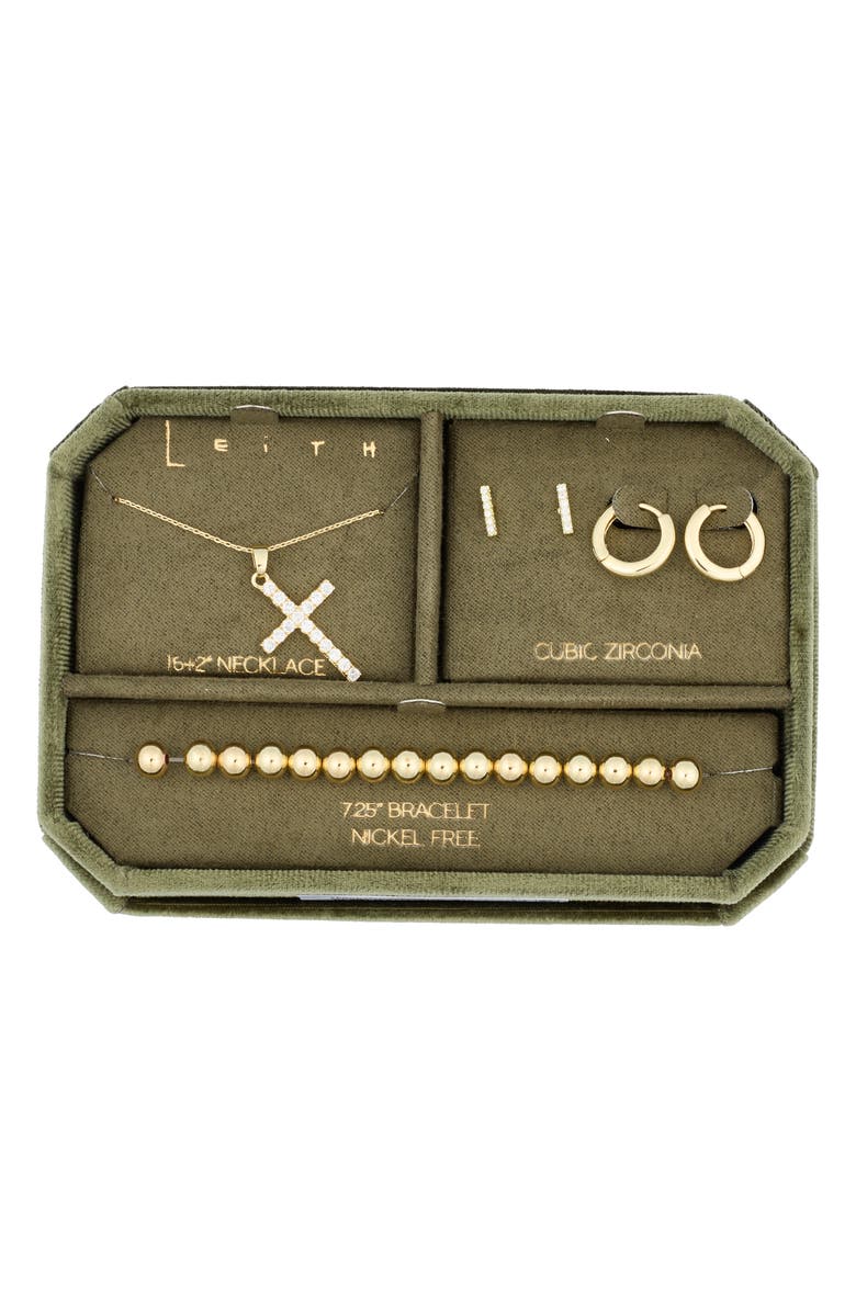 Leith Pave Crystal Pendant Necklace, Earrings & Bracelet Set, Main, color, Clear- Gold