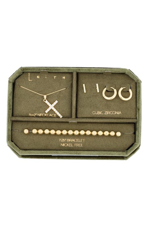 Pave Crystal Pendant Necklace, Earrings & Bracelet Set