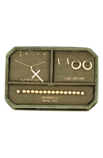 Leith Pave Crystal Pendant Necklace, Earrings & Bracelet Set In Gold