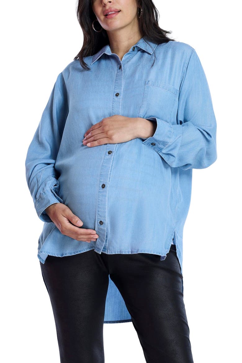 Long Sleeve Button-Up Poplin Shirt, Main, color, Medium Chambray