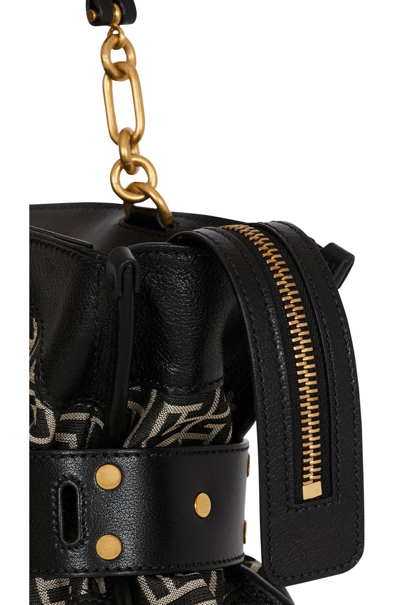 Balmain Leather and monogram jacquard Anthem bag, Alternate, color, Black