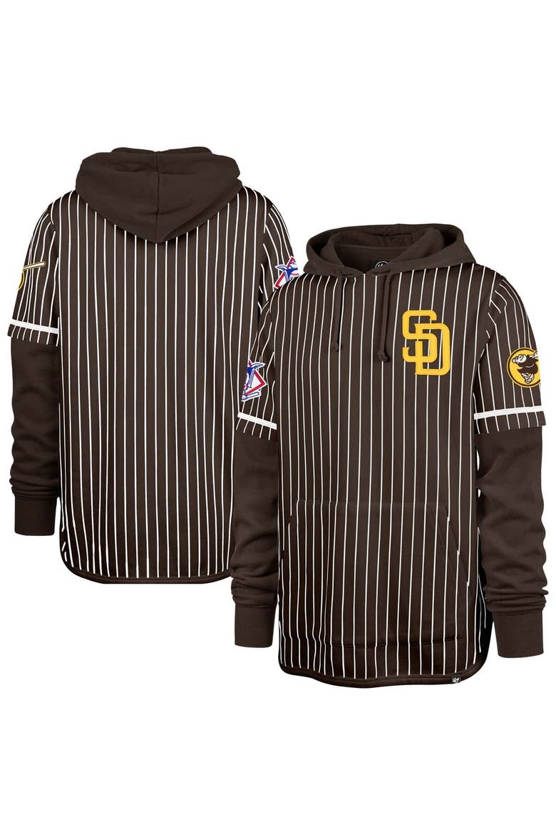 Men's '47  Brown San Diego Padres Pinstripe Double Header Pullover Hoodie, Alternate, color, Brown