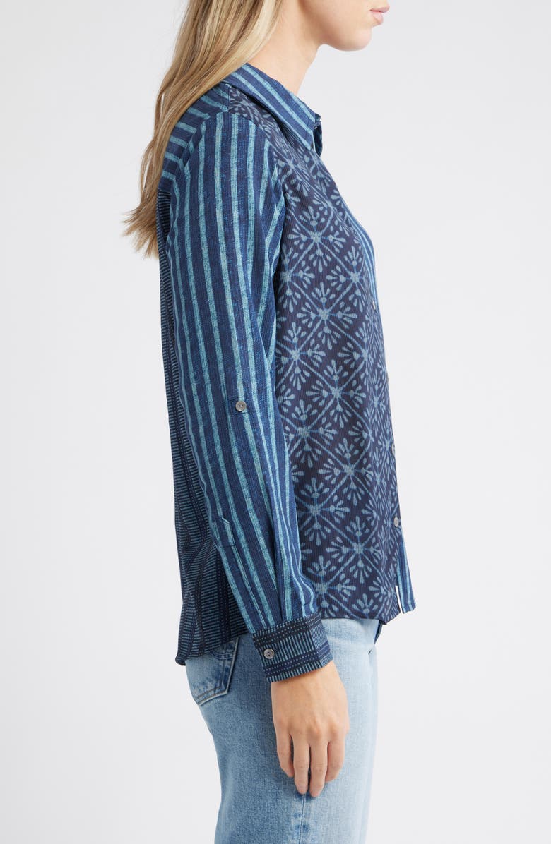 APNY Print Roll Tab Sleeve Chiffon Button-Up Shirt, Alternate, color, Dark Blue