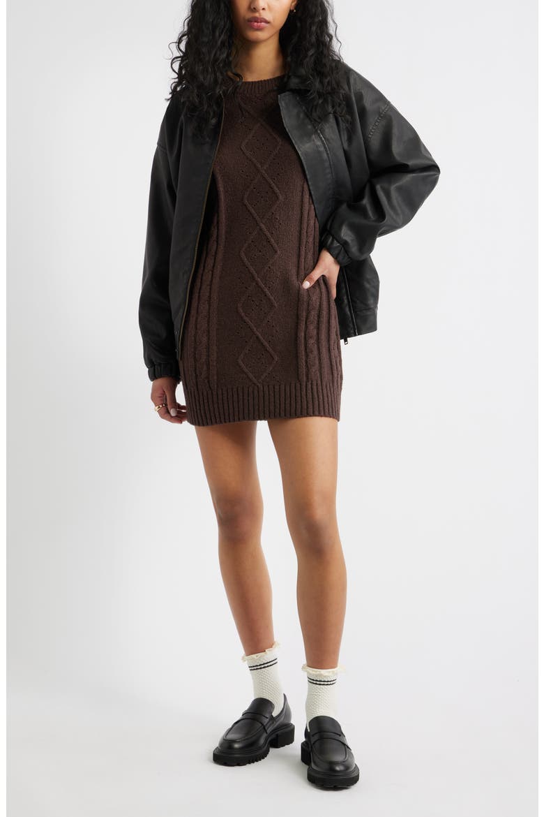 Long Sleeve Cable Knit Sweater Dress, Alternate, color, BROWN COFFEE
