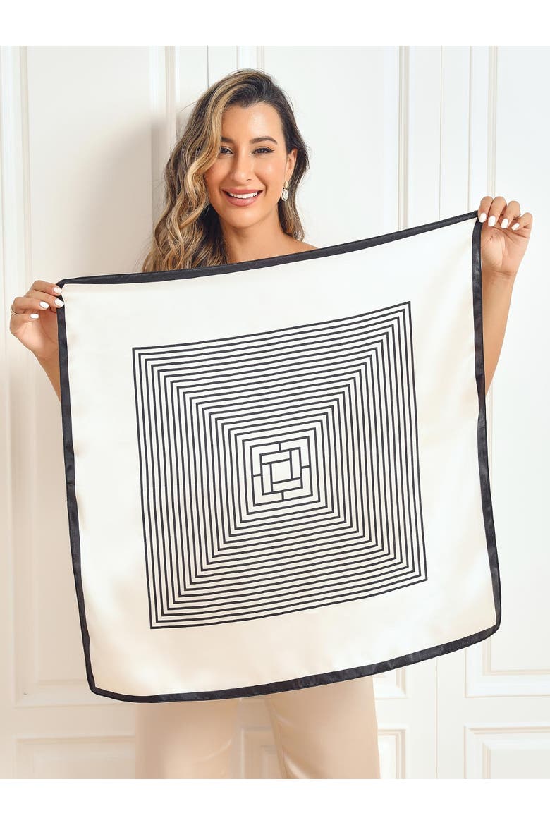 Elegantly Designed Silk Printed Square Scarf, Alternate, color, Black