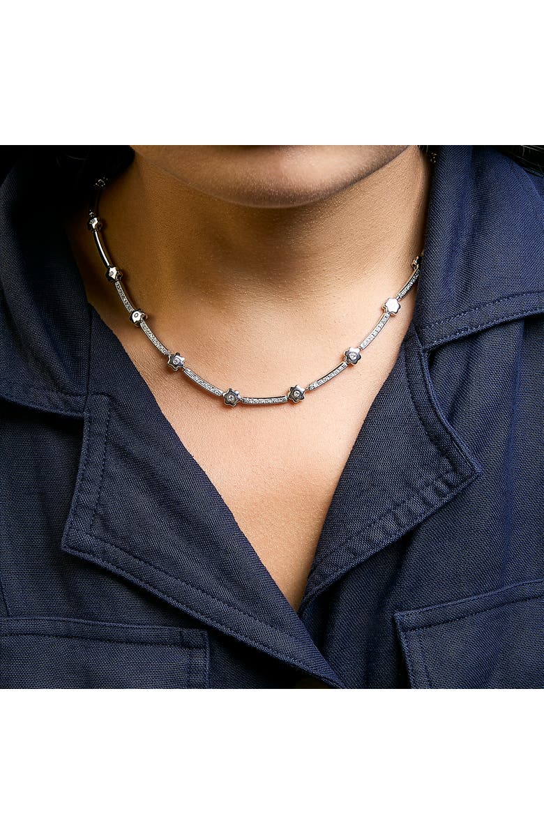 Haus of Brilliance 14K White Gold 1.0 Cttw Diamond Flower and Bar Station Necklace, Alternate, color, White