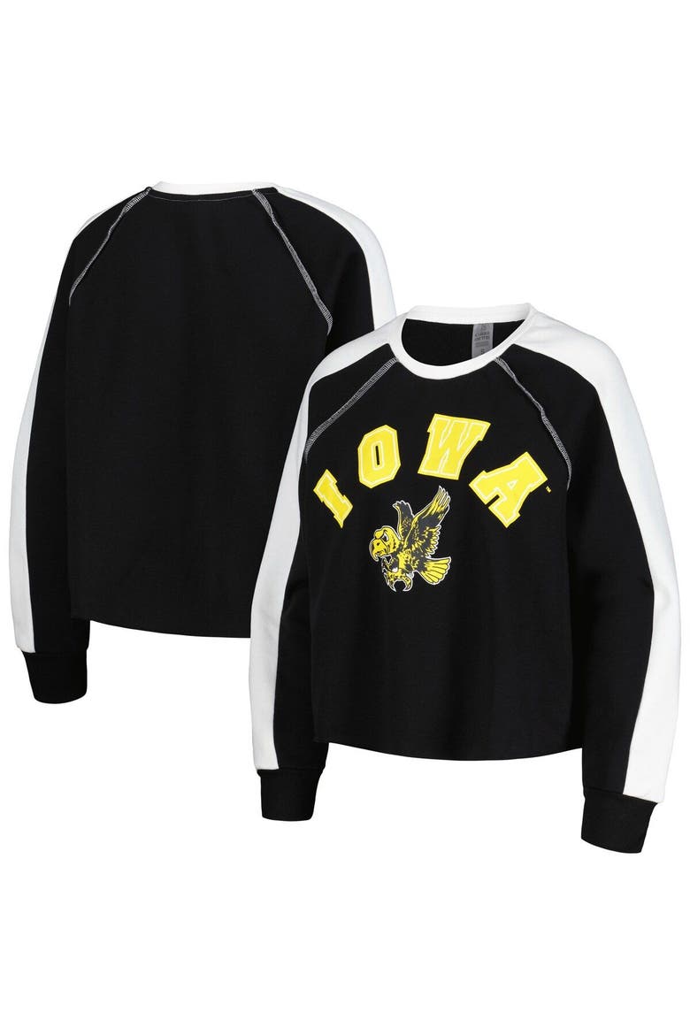 Women's Gameday Couture Black Iowa Hawkeyes Blindside Raglan Cropped Pullover Sweatshirt, Main, color, Black