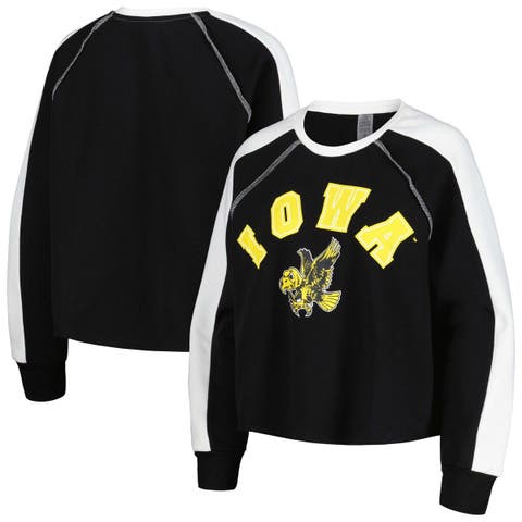 Women's Gameday Couture Black Iowa Hawkeyes Blindside Raglan Cropped Pullover Sweatshirt