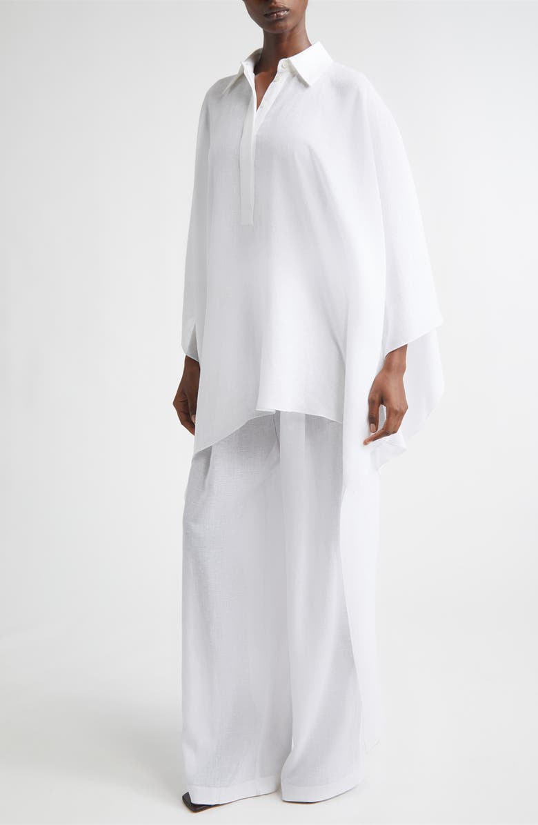 Michael Kors Collection Asymmetric Linen Gauze Caftan, Alternate, color, Optic White