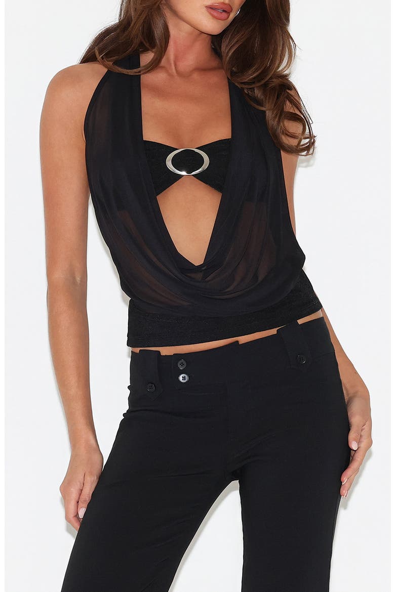 Makena Bralette & Cowl Neck Halter Top Set, Main, color, BLACK
