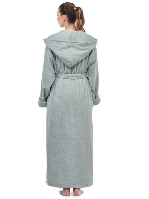 Arus Womens Gots Certified Oganic Cotton Long Hooded Robe In Blue