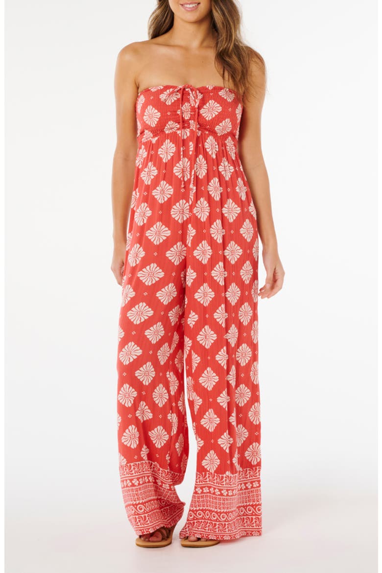 Ventura Smocked Strapless Wide Leg Jumpsuit, Main, color, RED