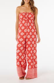 Rip Curl Ventura Smocked Strapless Wide Leg Jumpsuit
